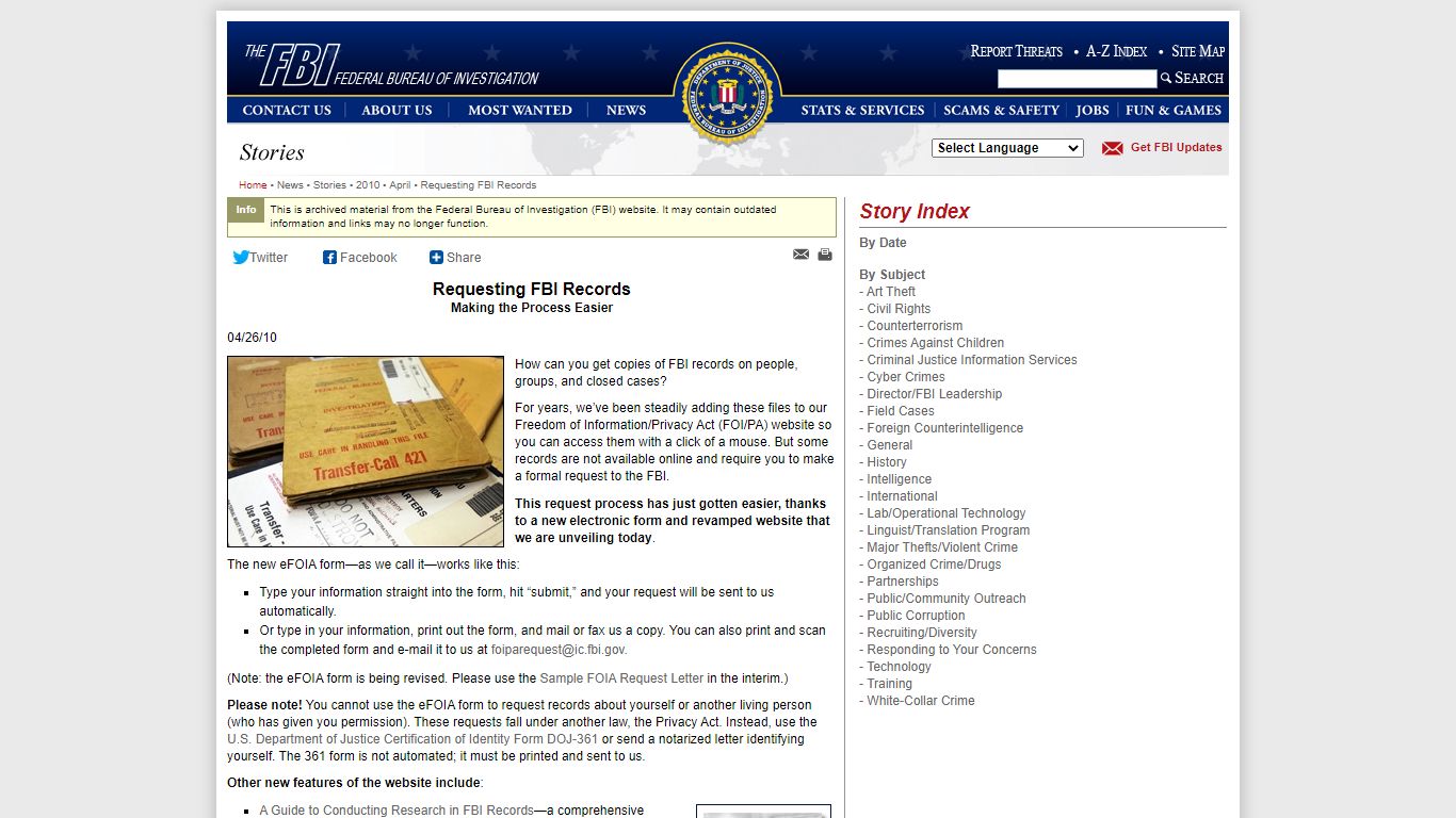 FBI — Requesting FBI Records